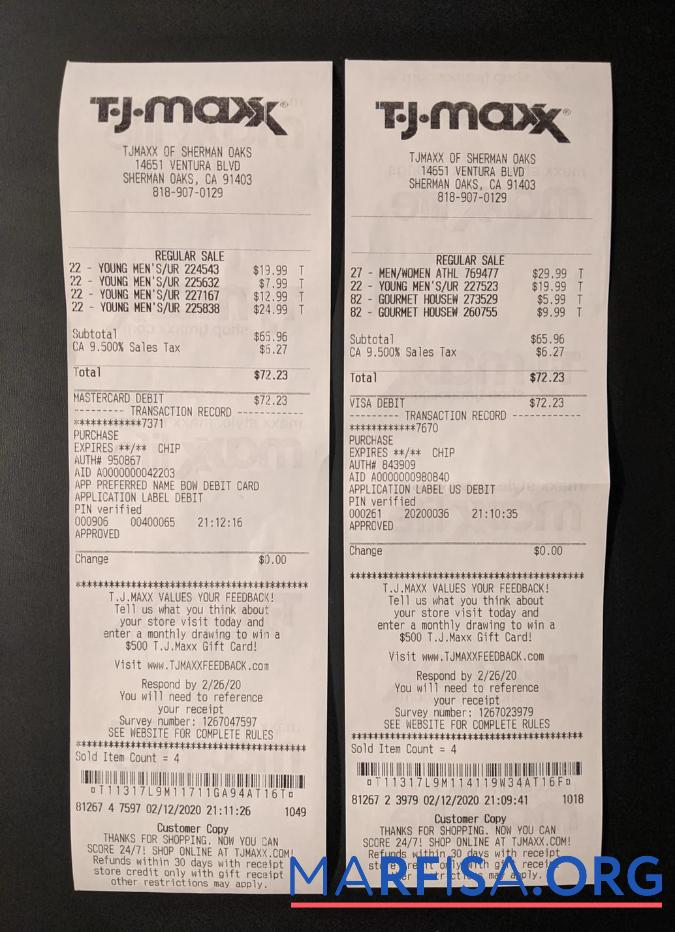 Realistic USA TJ Maxx payment receipt template